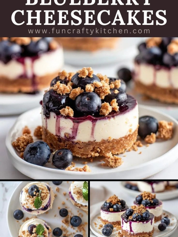 easy muffin tin cheesecakes with a fresh blueberry topping! blueberry cheesecakes, summer desserts