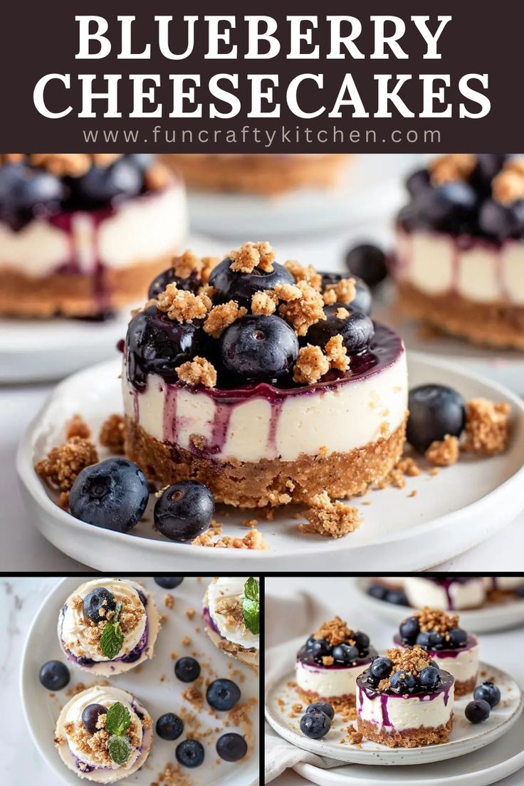 easy muffin tin cheesecakes with a fresh blueberry topping! blueberry cheesecakes, summer desserts